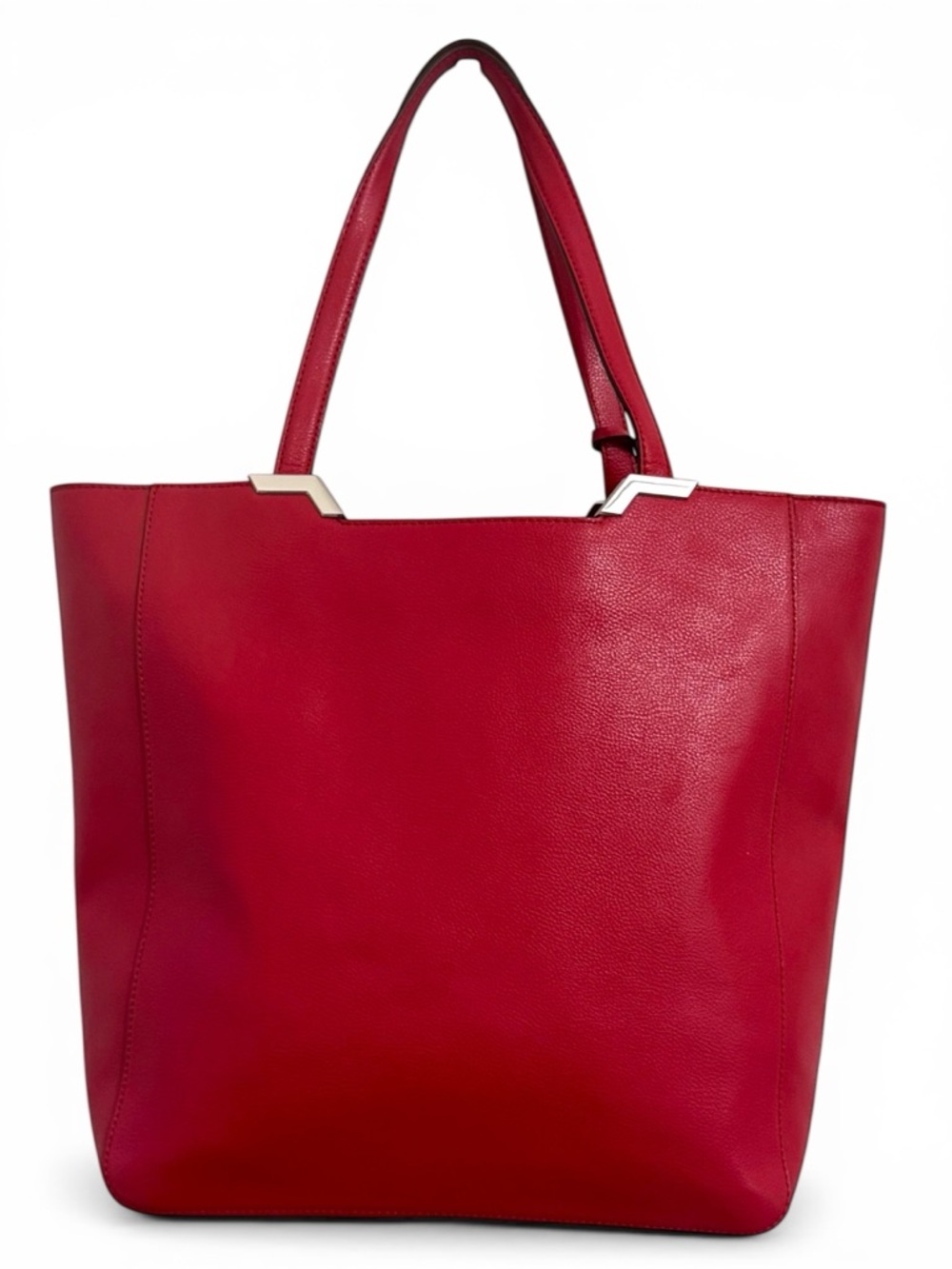 Ralph Lauren Arlington Tote Bag Red Cow Leather Sleek Shopper Silver Accents - Picture 2 of 16